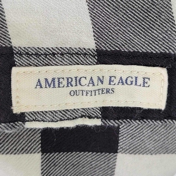 American Eagle AE Plaid Flannel Shirt Long Sleeve Button Up Black LS Soft - Picture 7 of 12